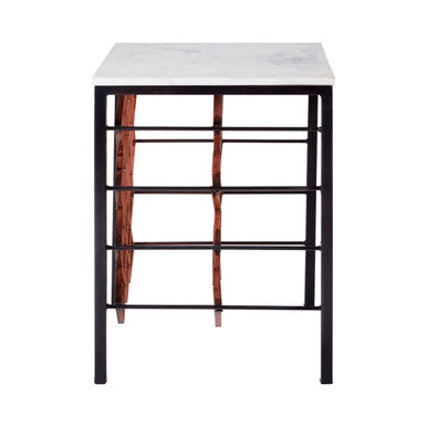 Orsina Templar White Marble and Iron Wine Rack Side Table – Bronze