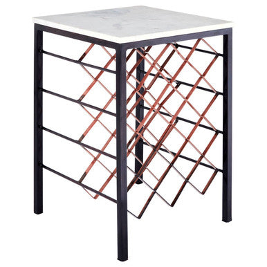 Orsina Templar White Marble and Iron Wine Rack Side Table – Bronze