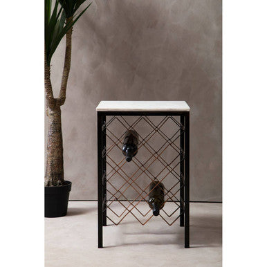 Orsina Templar White Marble and Iron Wine Rack Side Table – Bronze