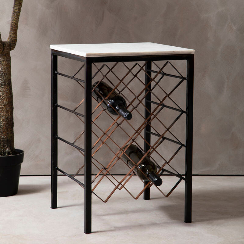 Orsina Templar White Marble and Iron Wine Rack Side Table – Bronze