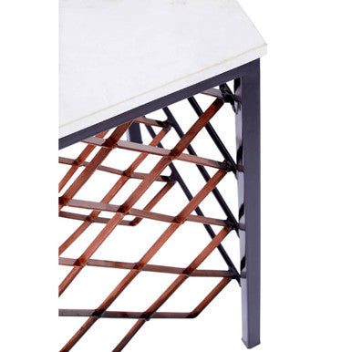 Orsina Templar White Marble and Iron Wine Rack Side Table – Bronze