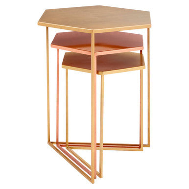 Orsina Templar Nesting Tables – Set of 3 Hexagonal Metallic Side Tables