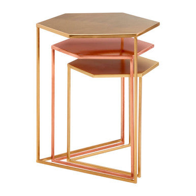Orsina Templar Nesting Tables – Set of 3 Hexagonal Metallic Side Tables