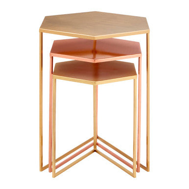 Orsina Templar Nesting Tables – Set of 3 Hexagonal Metallic Side Tables