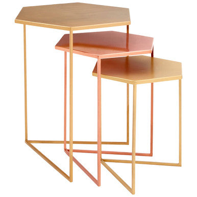 Orsina Templar Nesting Tables – Set of 3 Hexagonal Metallic Side Tables