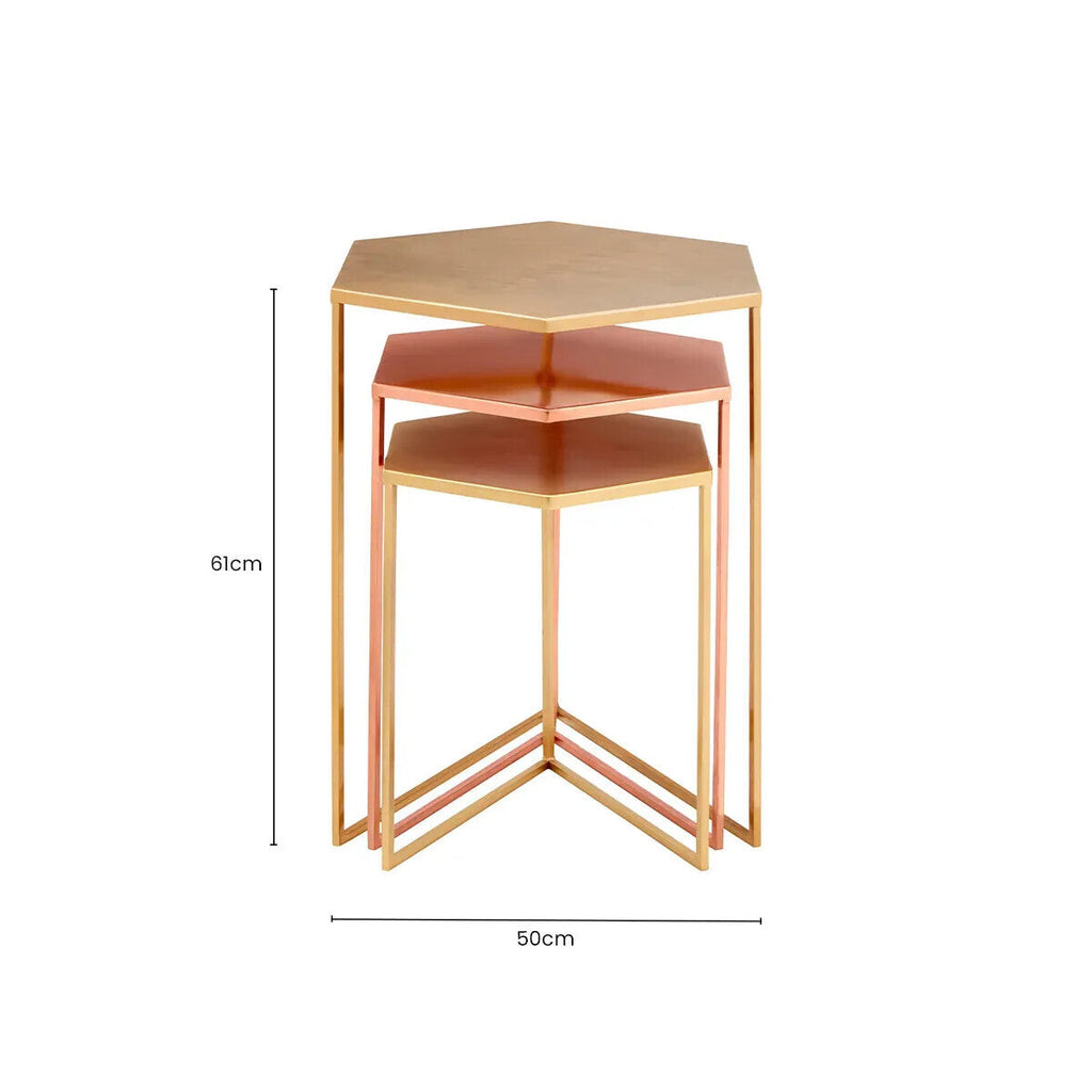 Orsina Templar Nesting Tables – Set of 3 Hexagonal Metallic Side Tables