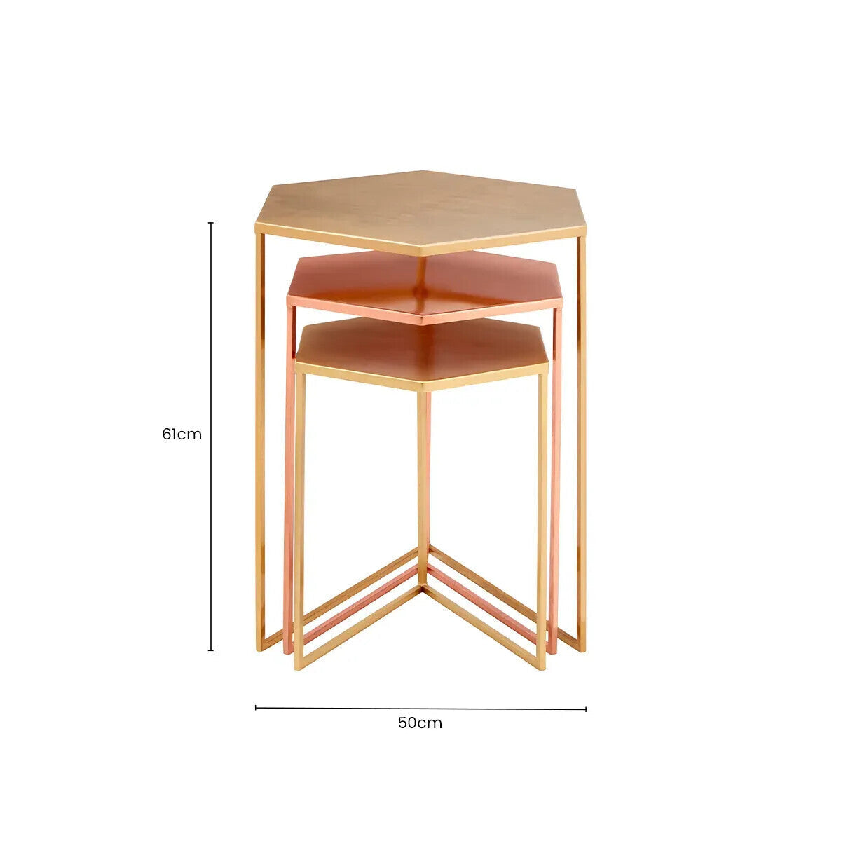 Orsina Templar Nesting Tables – Set of 3 Hexagonal Metallic Side Tables