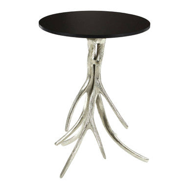 Orsina Black Marble Round Side Table | Nickel Antler Metal Base