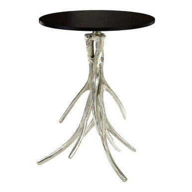 Orsina Black Marble Round Side Table | Nickel Antler Metal Base