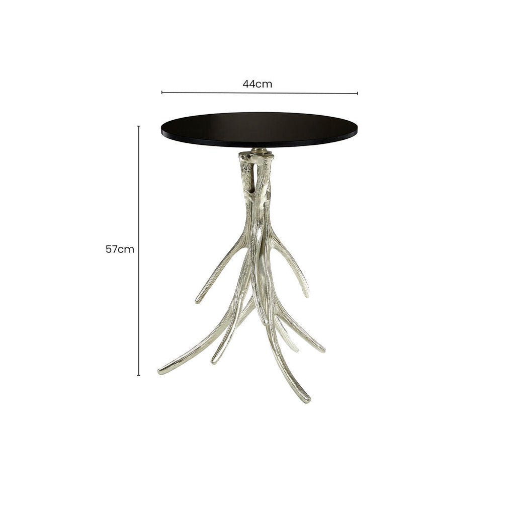Orsina Black Marble Round Side Table | Nickel Antler Metal Base