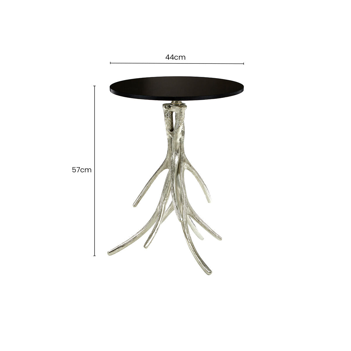 Orsina Black Marble Round Side Table | Nickel Antler Metal Base