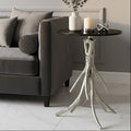 Orsina Black Marble Round Side Table | Nickel Antler Metal Base