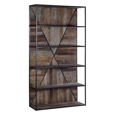 Orsina Midas 5-Tier Elm Wood Shelf Unit – Brown Boho Display Bookcase