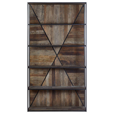 Orsina Midas 5-Tier Elm Wood Shelf Unit – Brown Boho Display Bookcase