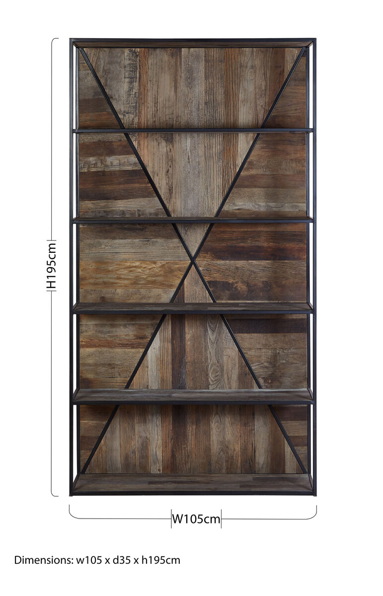 Orsina Midas 5-Tier Elm Wood Shelf Unit – Brown Boho Display Bookcase