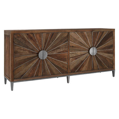 Orsina Midas Sideboard – Silver Sunburst 4-Door Storage Cabinet