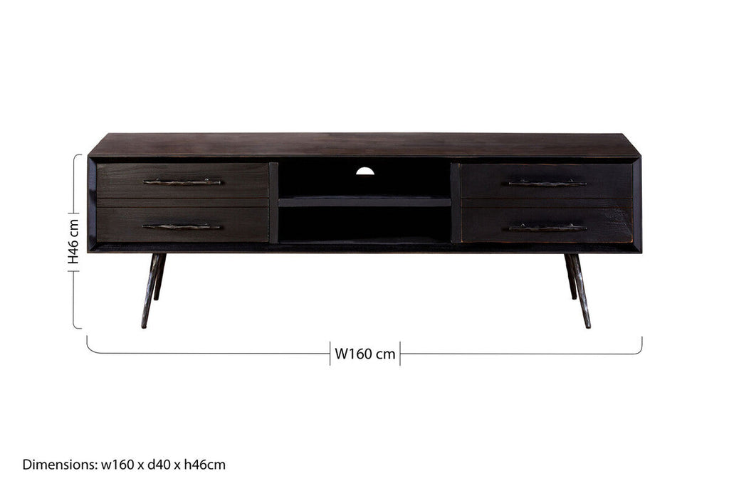 Orsina Madsen Pine Wood Media Unit – Industrial Low Profile TV Stand