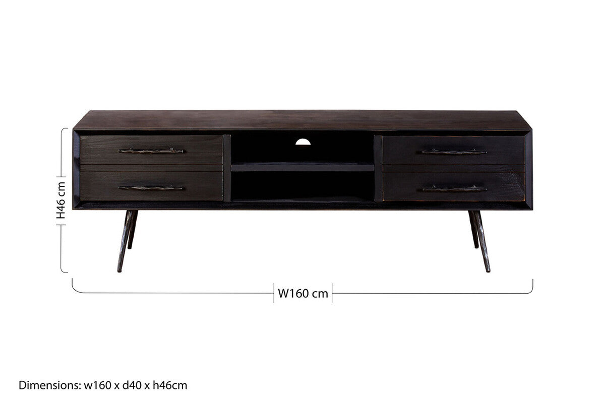 Orsina Madsen Pine Wood Media Unit – Industrial Low Profile TV Stand