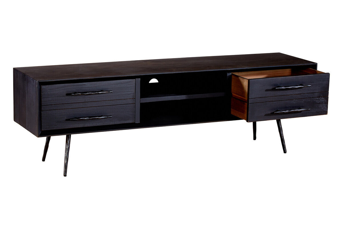 Orsina Madsen Pine Wood Media Unit – Industrial Low Profile TV Stand