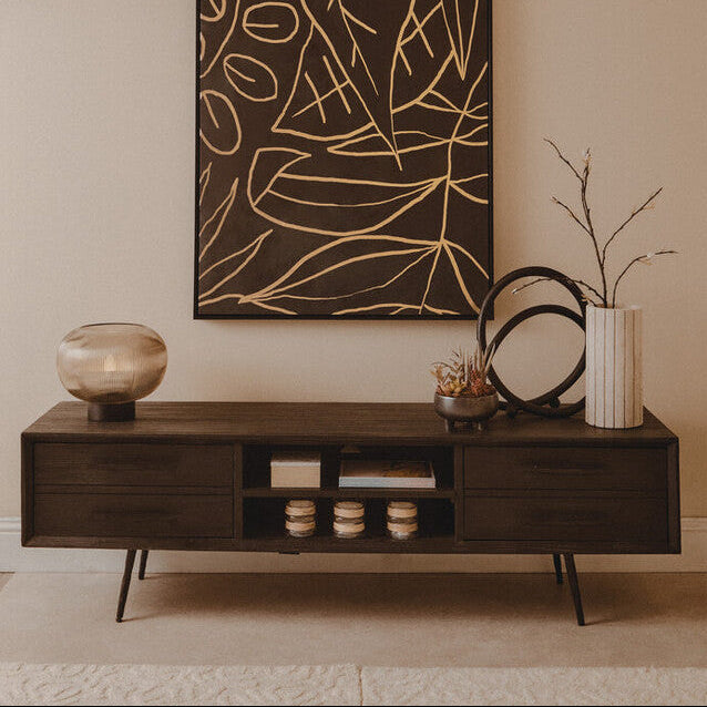 Orsina Madsen Pine Wood Media Unit – Industrial Low Profile TV Stand