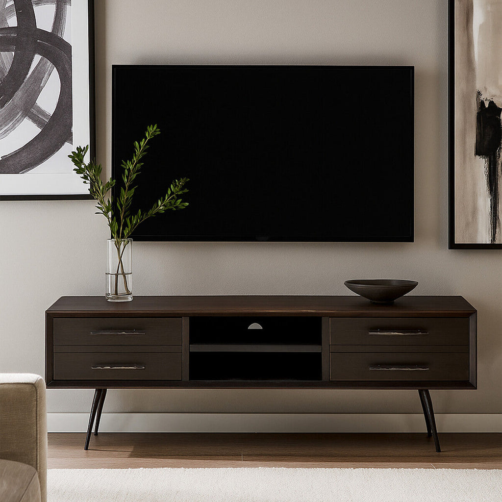 Orsina Madsen Pine Wood Media Unit – Industrial Low Profile TV Stand