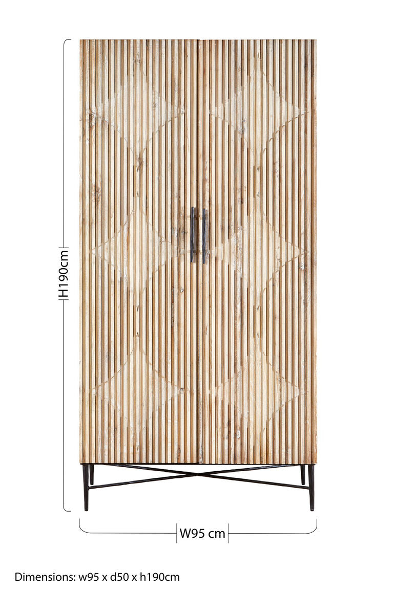 Orsina Kyra Wardrobe – Modern Rustic Elm Wood with Fluted Doors