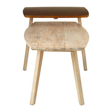 Orsina Kyra Two-Tier Elm Wood Coffee Table in Light Grey and Gold