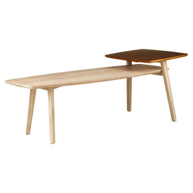 Orsina Kyra Two-Tier Elm Wood Coffee Table in Light Grey and Gold