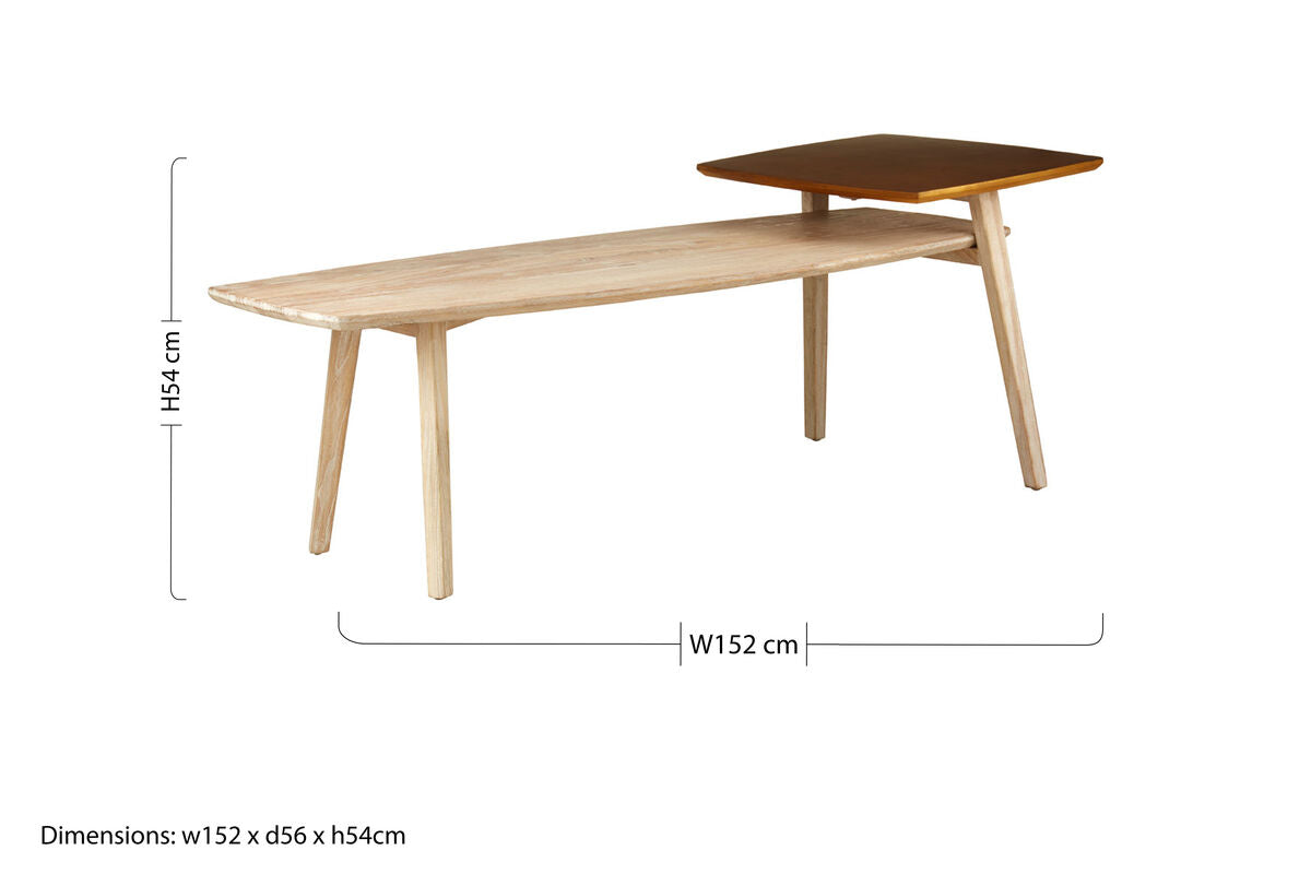 Orsina Kyra Two-Tier Elm Wood Coffee Table in Light Grey and Gold