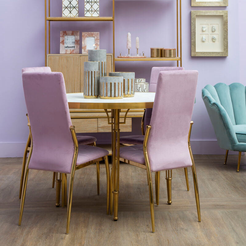 Orsina Modica Round White Concrete Dining Table with Brushed Gold Legs