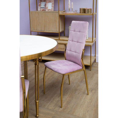 Orsina Modica Round White Concrete Dining Table with Brushed Gold Legs