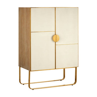 Orsina Modica White Oak Wood and Brushed Gold 2-Shelf Cabinet