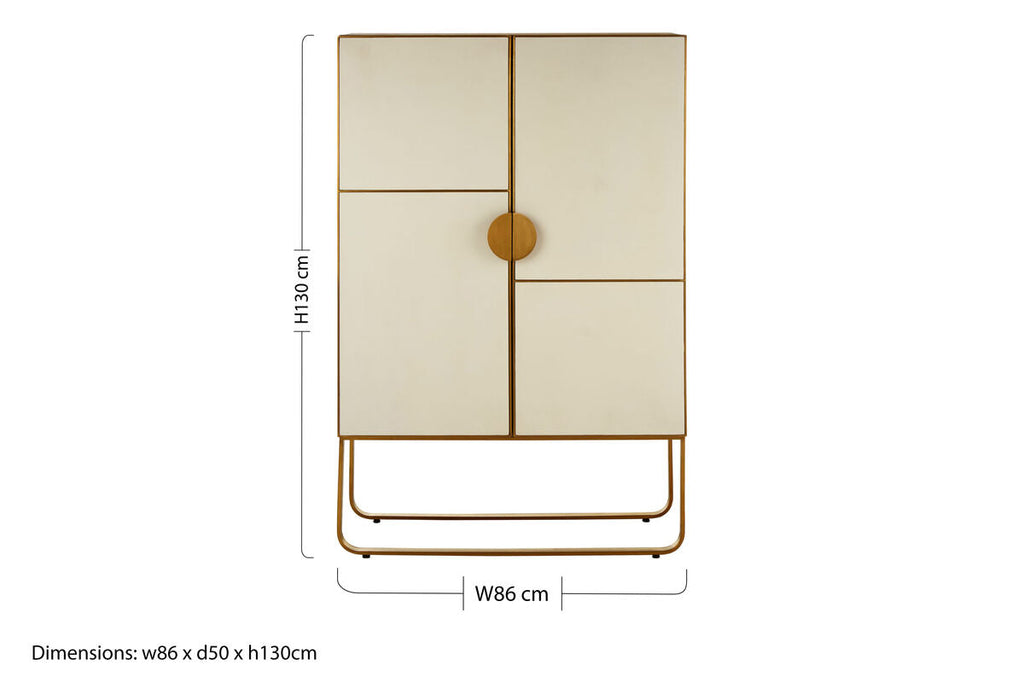 Orsina Modica White Oak Wood and Brushed Gold 2-Shelf Cabinet