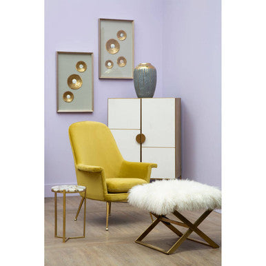 Orsina Modica White Oak Wood and Brushed Gold 2-Shelf Cabinet