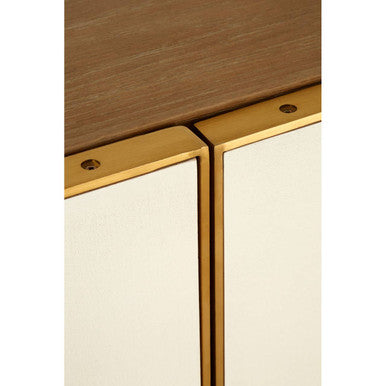 Orsina Modica White Oak Wood and Brushed Gold 2-Shelf Cabinet
