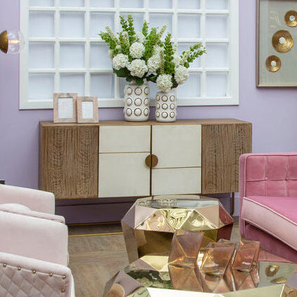 Orsina Modica Sideboard – White Wood and Gold Modern Storage Cabinet