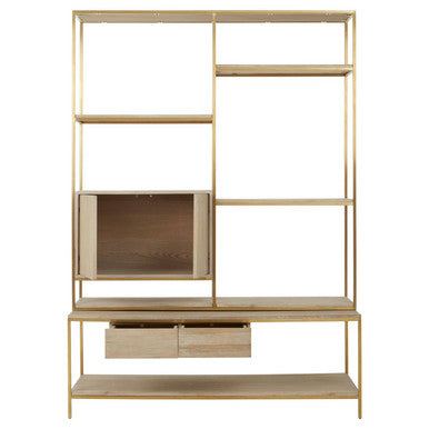 Orsina Modica Oak Wood and Gold Shelf Unit | Modern Storage Display