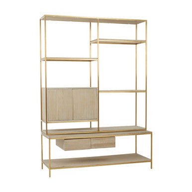 Orsina Modica Oak Wood and Gold Shelf Unit | Modern Storage Display