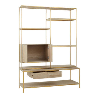 Orsina Modica Oak Wood and Gold Shelf Unit | Modern Storage Display