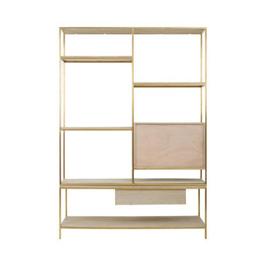 Orsina Modica Oak Wood and Gold Shelf Unit | Modern Storage Display