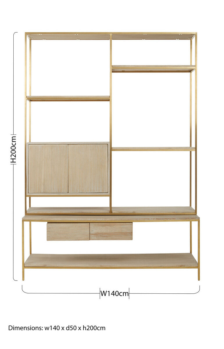Orsina Modica Oak Wood and Gold Shelf Unit | Modern Storage Display