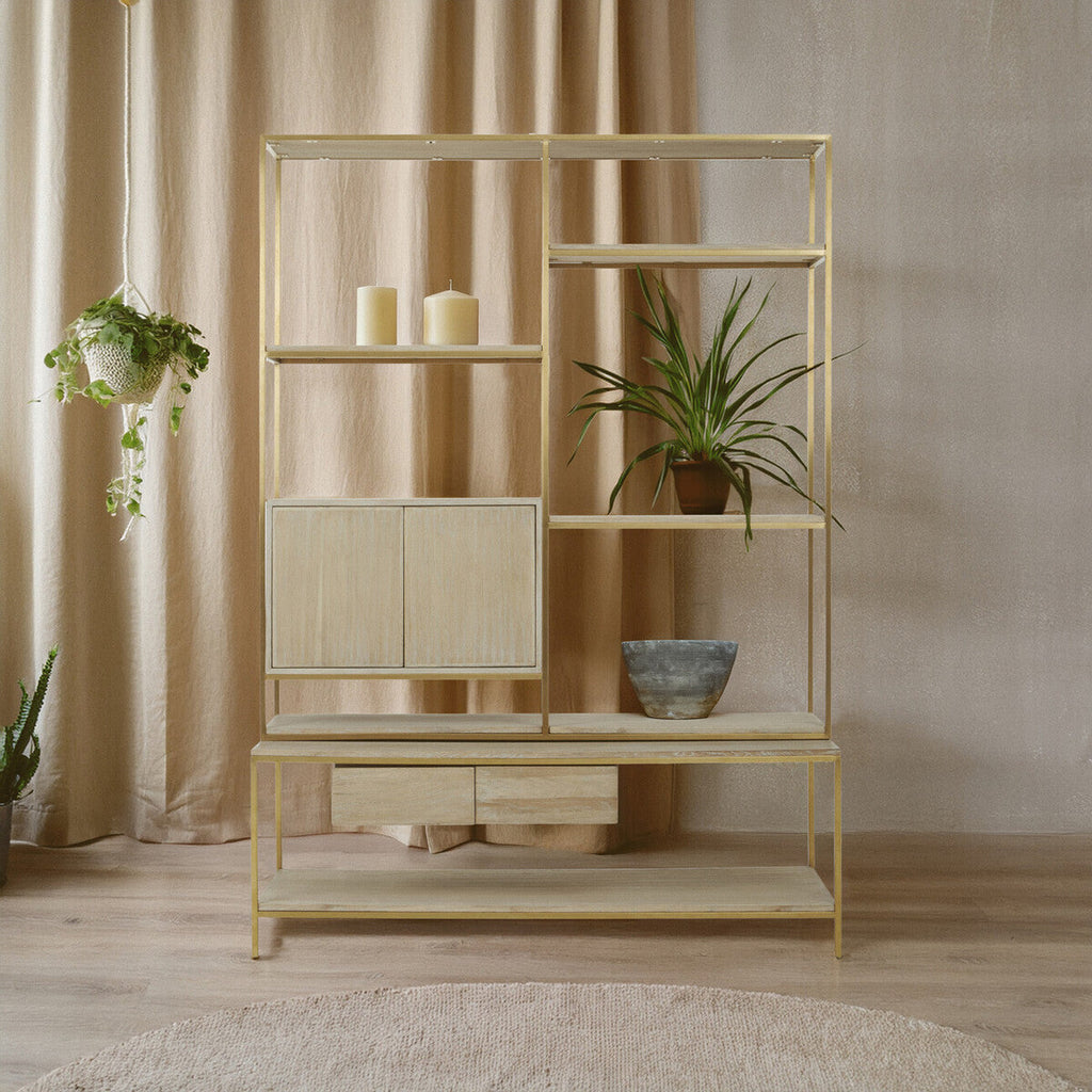 Orsina Modica Oak Wood and Gold Shelf Unit | Modern Storage Display