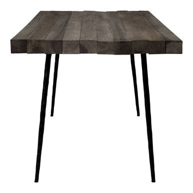 Orsina Mason Weathered Oak Dining Table | Rustic Grey & Blue Iron Base
