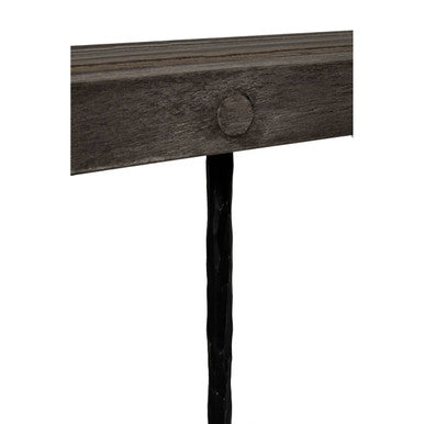 Orsina Mason Weathered Oak Dining Table | Rustic Grey & Blue Iron Base