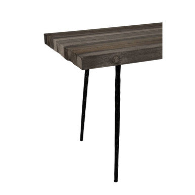 Orsina Mason Weathered Oak Dining Table | Rustic Grey & Blue Iron Base
