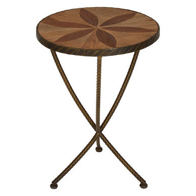 Orsina Elmo Small Side Table | Brown Elm Wood & Antique Brass Iron