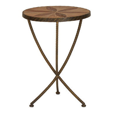 Orsina Elmo Small Side Table | Brown Elm Wood & Antique Brass Iron