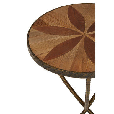Orsina Elmo Small Side Table | Brown Elm Wood & Antique Brass Iron