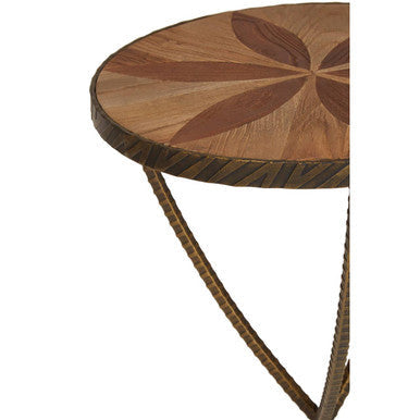 Orsina Elmo Small Side Table | Brown Elm Wood & Antique Brass Iron