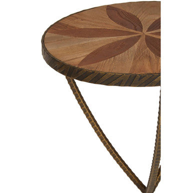 Orsina Elmo Small Side Table | Brown Elm Wood & Antique Brass Iron